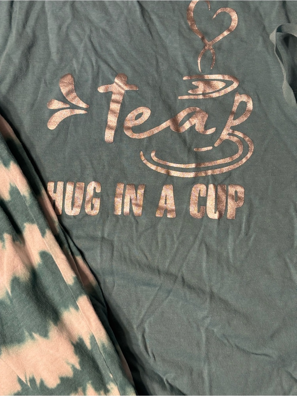 City Chic Teal Pajama Set with  'Tea Hug in a Cup' Graphic